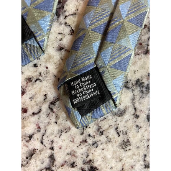Van Heusen Mens Silk Neck Tie Blue Tan Square Geometric Work Dad Gift - Picture 5 of 6